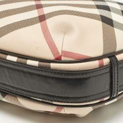 Pre Owned Burberry Black/Beige Nova Check Coated Canvas and Patent Leather Barton Hobo