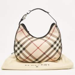 Pre Owned Burberry Black/Beige Nova Check Coated Canvas and Patent Leather Barton Hobo
