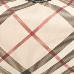 Pre Owned Burberry Black/Beige Nova Check Coated Canvas and Patent Leather Barton Hobo