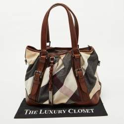 Burberry Brown Mega Check Canvas and Leather Lowry Tote