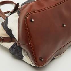 Burberry Brown Mega Check Canvas and Leather Lowry Tote