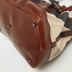 Burberry Brown Mega Check Canvas and Leather Lowry Tote
