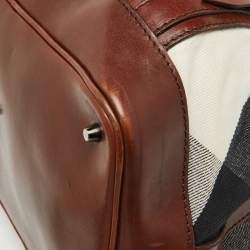 Burberry Brown Mega Check Canvas and Leather Lowry Tote