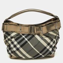 Burberry Metallic/Black Beat Check Nylon and Leather Buckle Hobo