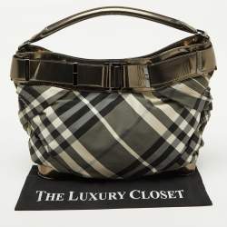 Burberry Metallic/Black Beat Check Nylon and Leather Buckle Hobo