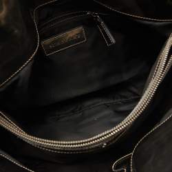 Burberry Metallic/Black Beat Check Nylon and Leather Buckle Hobo