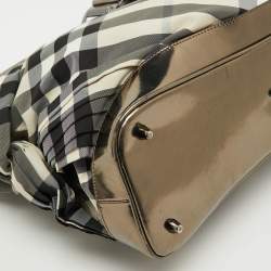 Burberry Metallic/Black Beat Check Nylon and Leather Buckle Hobo