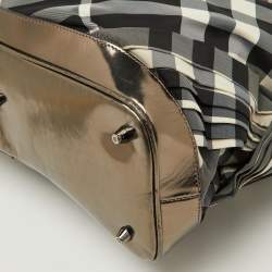 Burberry Metallic/Black Beat Check Nylon and Leather Buckle Hobo