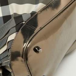 Burberry Metallic/Black Beat Check Nylon and Leather Buckle Hobo