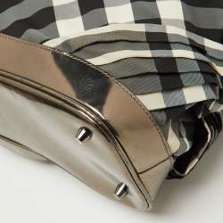 Burberry Metallic/Black Beat Check Nylon and Leather Buckle Hobo