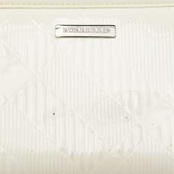 Burberry White Check Embossed Patent Leather Zip Round Wallet