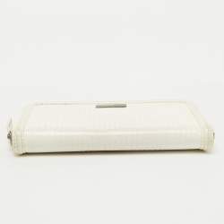Burberry White Check Embossed Patent Leather Zip Round Wallet