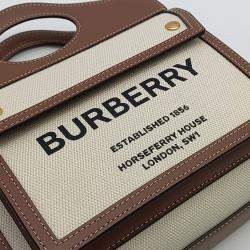 Pre Owned Burberry Beige Brown Canvas and Leather pocket mini bag