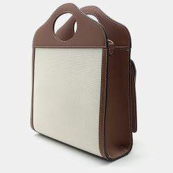 Pre Owned Burberry Beige Brown Canvas and Leather pocket mini bag