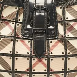 Burberry Black/Beige Nova Check Canvas and Leather Studded Brooke Warrior Hobo