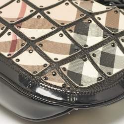 Burberry Black/Beige Nova Check Canvas and Leather Studded Brooke Warrior Hobo