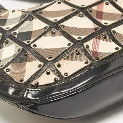 Burberry Black/Beige Nova Check Canvas and Leather Studded Brooke Warrior Hobo