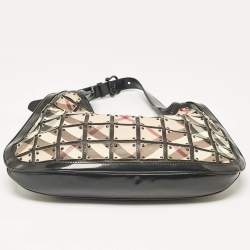 Burberry Black/Beige Nova Check Canvas and Leather Studded Brooke Warrior Hobo