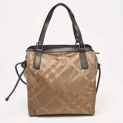 Burberry Khaki/Black Nova Check Nylon and Leather Buckleigh Tote