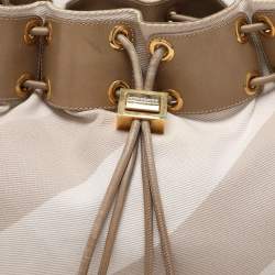 Pre Owned Burberry Beige/Olive Summer Check Canvas and Leather Mason Warrior Hobo