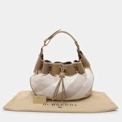 Pre Owned Burberry Beige/Olive Summer Check Canvas and Leather Mason Warrior Hobo