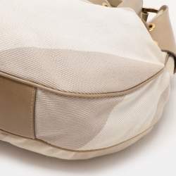 Pre Owned Burberry Beige/Olive Summer Check Canvas and Leather Mason Warrior Hobo