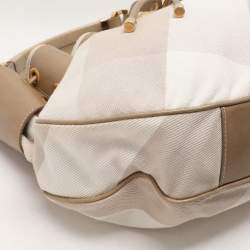 Pre Owned Burberry Beige/Olive Summer Check Canvas and Leather Mason Warrior Hobo