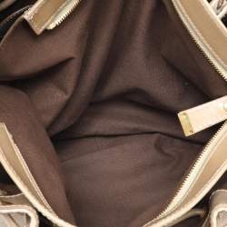 Pre Owned Burberry Beige/Olive Summer Check Canvas and Leather Mason Warrior Hobo