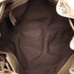 Pre Owned Burberry Beige/Olive Summer Check Canvas and Leather Mason Warrior Hobo