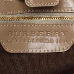 Pre Owned Burberry Beige/Olive Summer Check Canvas and Leather Mason Warrior Hobo