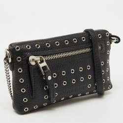 Pre Owned Burberry Black Leather Eyelet Crossbody Bag