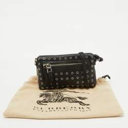 Pre Owned Burberry Black Leather Eyelet Crossbody Bag