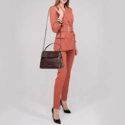 Burberry Burgundy/Beige House Check Canvas and Leather Camberley Top Handle Bag
