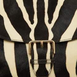 Pre Owned Burberry Black/Cream Zebra Print Calf Hair Buckle Crossbody Bag