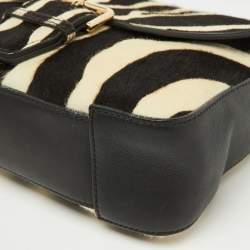 Pre Owned Burberry Black/Cream Zebra Print Calf Hair Buckle Crossbody Bag