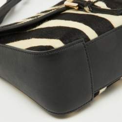 Pre Owned Burberry Black/Cream Zebra Print Calf Hair Buckle Crossbody Bag