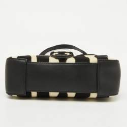 Pre Owned Burberry Black/Cream Zebra Print Calf Hair Buckle Crossbody Bag