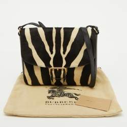 Pre Owned Burberry Black/Cream Zebra Print Calf Hair Buckle Crossbody Bag