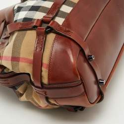 Burberry Brown/Beige House Check Canvas and Leather Bridle Hobo