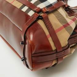 Burberry Brown/Beige House Check Canvas and Leather Bridle Hobo