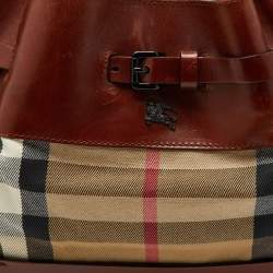 Burberry Brown/Beige House Check Canvas and Leather Bridle Hobo