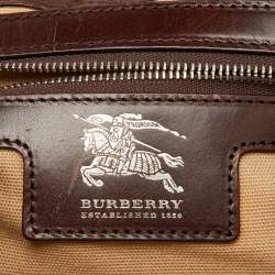 Pre Owned Burberry Brown Mega Check Canvas and Leather Buckle Flap Shoulder Bag