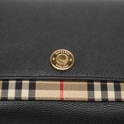 Burberry Black/Beige Check Canvas and Leather Note Shoulder Bag