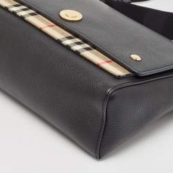 Burberry Black/Beige Check Canvas and Leather Note Shoulder Bag