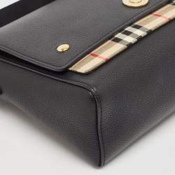 Burberry Black/Beige Check Canvas and Leather Note Shoulder Bag