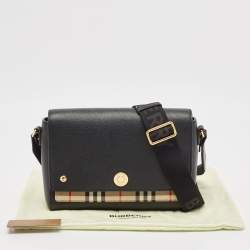 Burberry Black/Beige Check Canvas and Leather Note Shoulder Bag