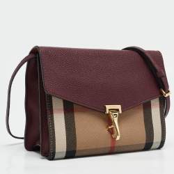 مملوكة مسبقًا Burberry Burgundy/Beige Check Fabric and Leather Small Macken Crossbody Bag
