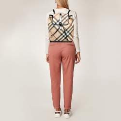 Pre Owned Burberry Black/Beige Supernova Check PVC Medium Drawstring Backpack