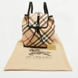 Pre Owned Burberry Black/Beige Supernova Check PVC Medium Drawstring Backpack