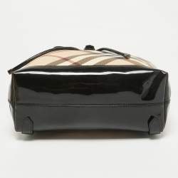 Pre Owned Burberry Black/Beige Supernova Check PVC Medium Drawstring Backpack